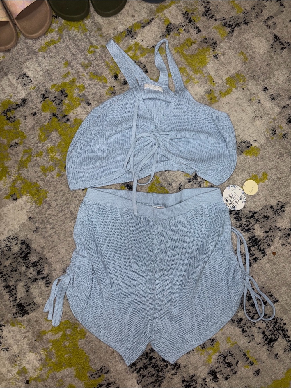Light Blue Knit Crop Top & Shorts Set